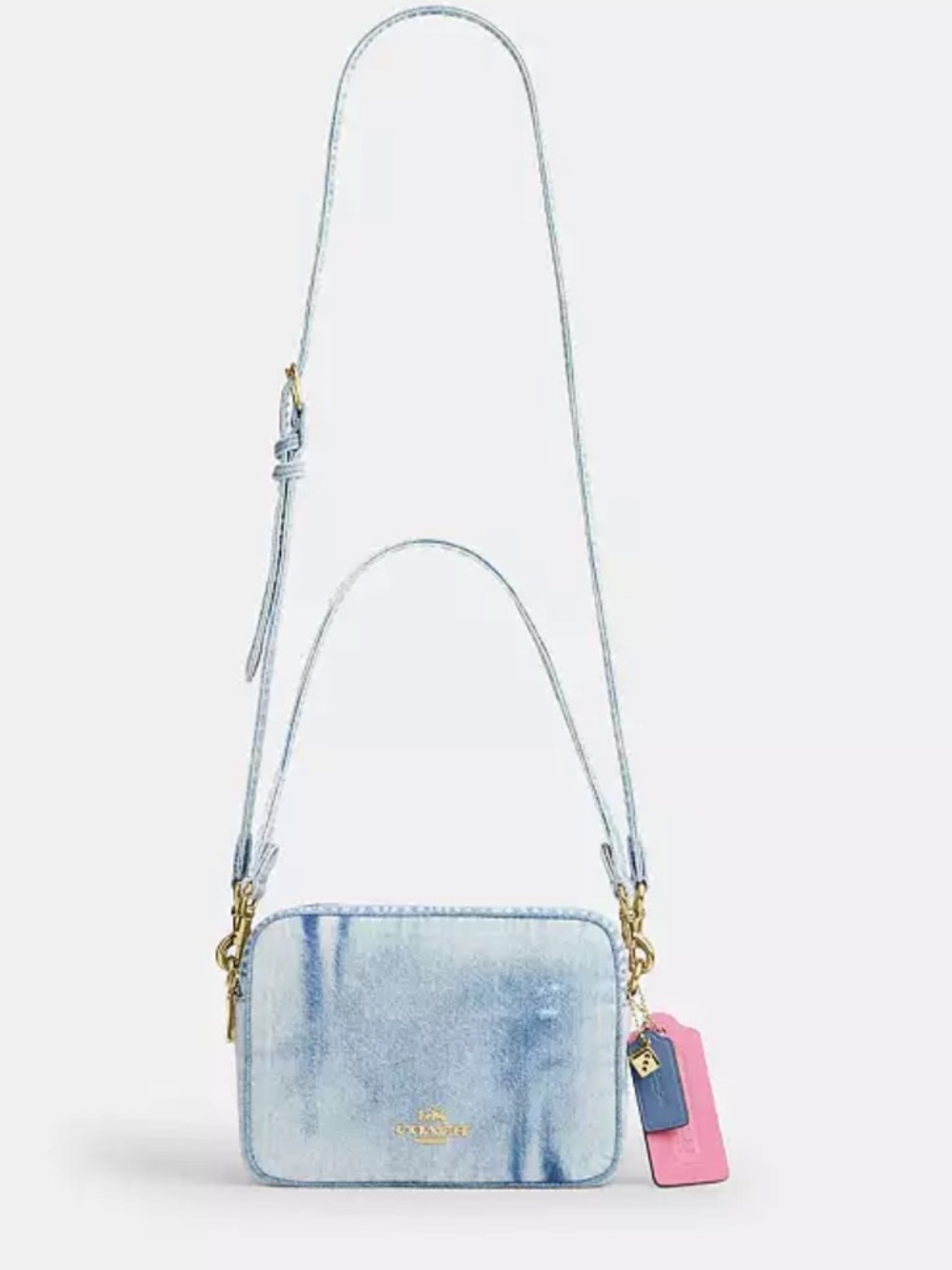 Coach Carey Crossbody in Loved Denim with Pink Charm - Picture 2 of 9